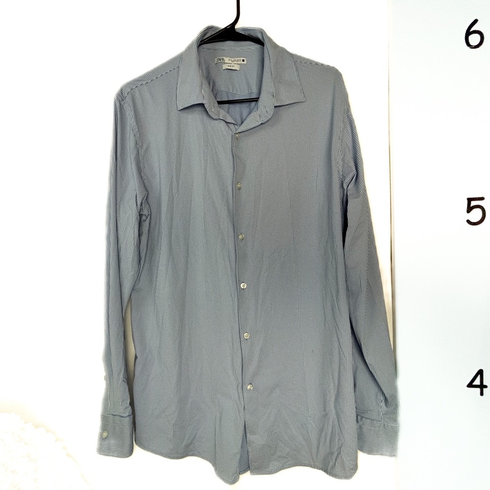 Zara Blue Check Button-down Slim Fit Shirt Men's XL 44.